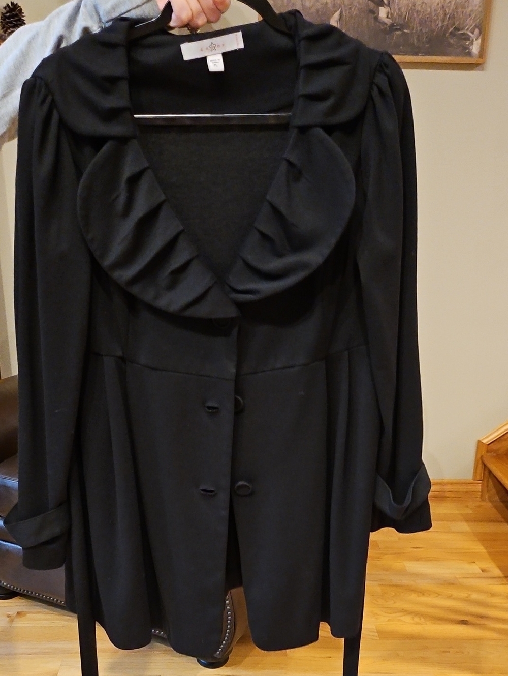 Fever Black Ruffle Collar Blazer Jacket